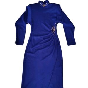 Vintage 80s Elegant Purple Long Sleeve Dress Size S